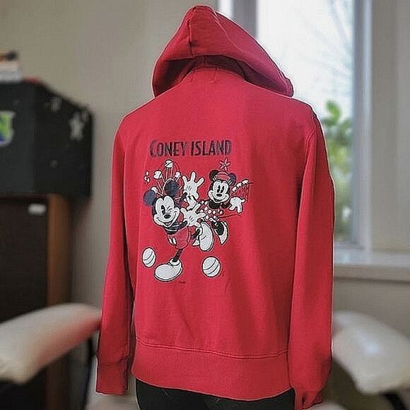 Vtg Y2K red Mickey & Minnie Coney Island official Disney zip up hoodie - Picture 3 of 16